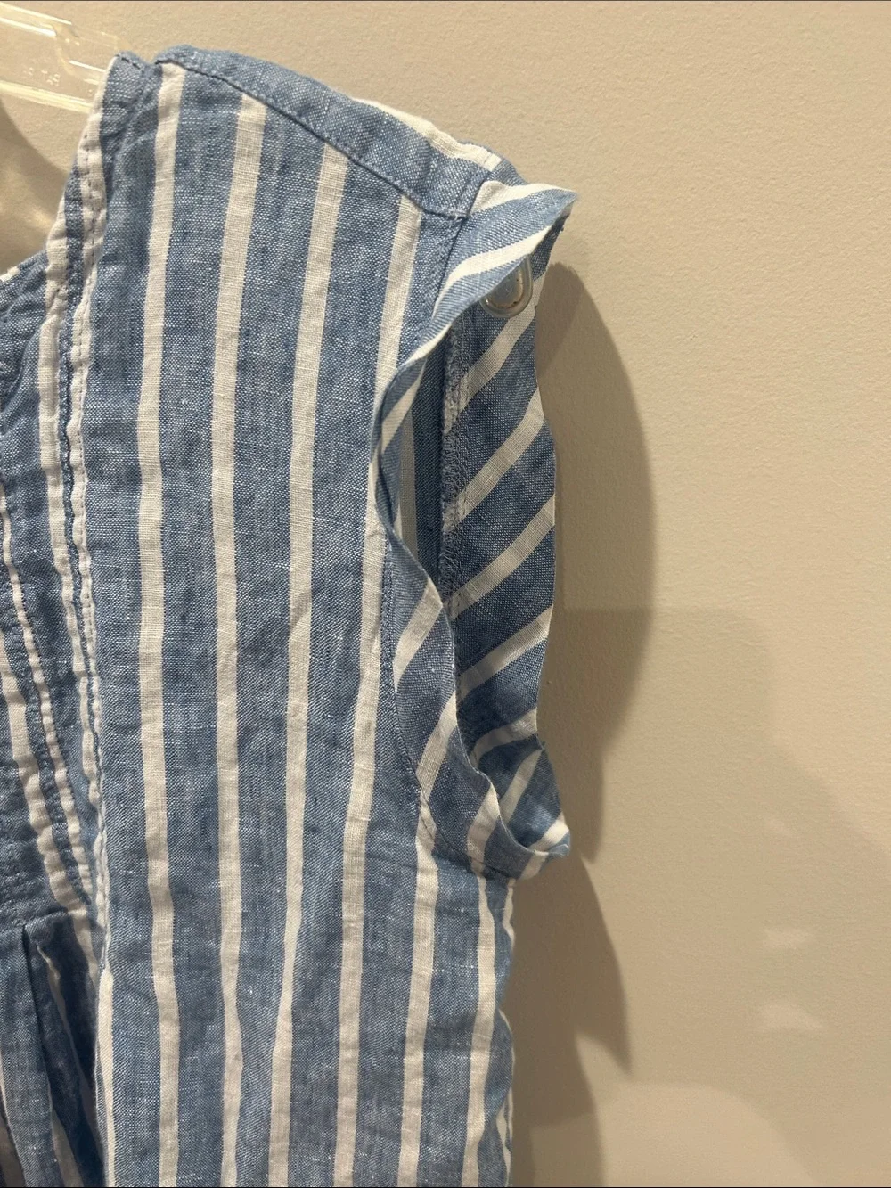 Lands' End Blue and White Striped Linen Blend Top